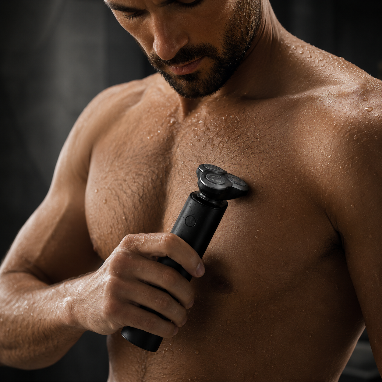 Black rechargeable 3-head rotary electric body shaver for men by Torvato