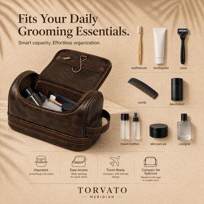 Men's leather toiletry bag - travel toiletry bag - mens travel toiletry bag - torvato meridian