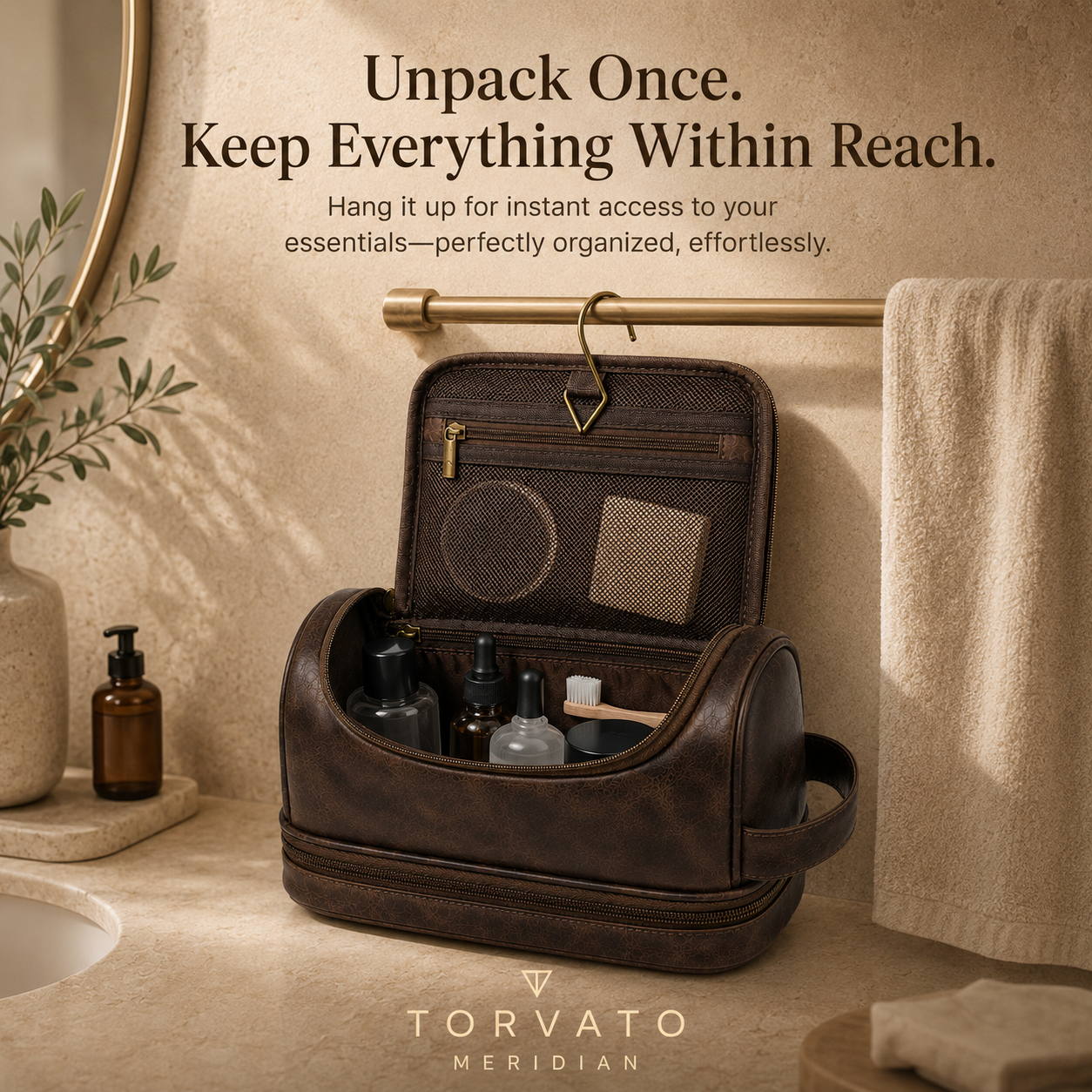 Men's leather toiletry bag - travel toiletry bag - mens travel toiletry bag - torvato meridian