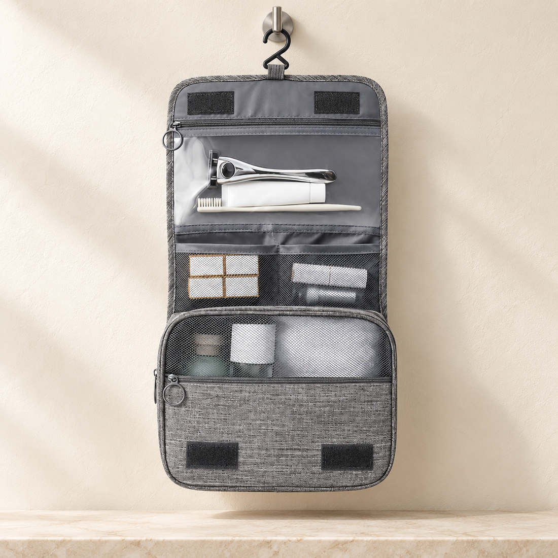 Torvato Haven hanging travel toiletry bag with integrated hook