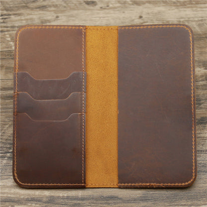 Leather travel wallet with nylon-lined interior
