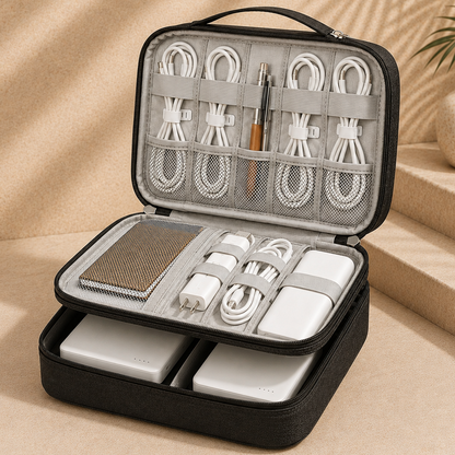 Travel tech and cable organizer - Double layer travel pouch - Torvato Relay - black