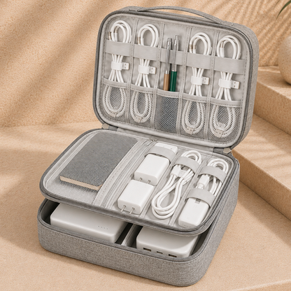 Travel tech and cable organizer - Double layer travel pouch - Torvato Relay - Gray