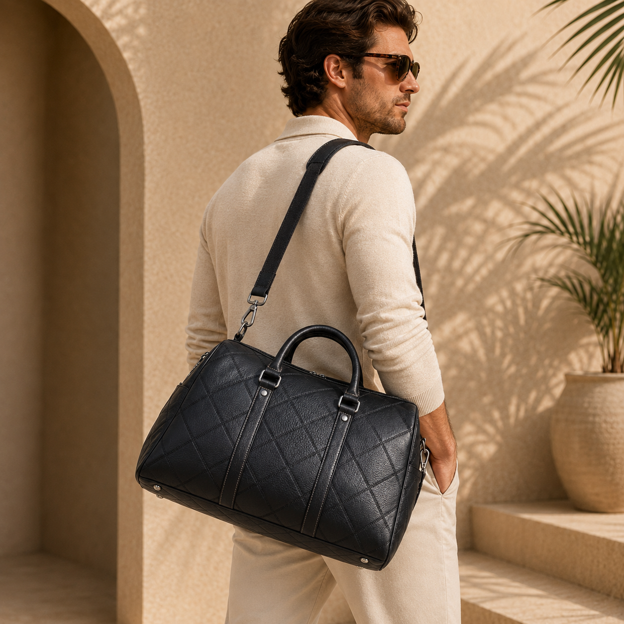 Torvato Vintage Men’s Weekender Leather Duffel Bag alternate product view