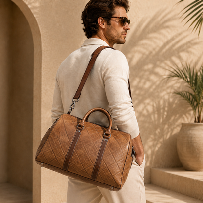 Torvato Vintage Men’s Weekender Leather Duffel Bag alternate product view