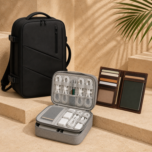 Torvato Business Travel System with backpack, tech organizer and passport wallet