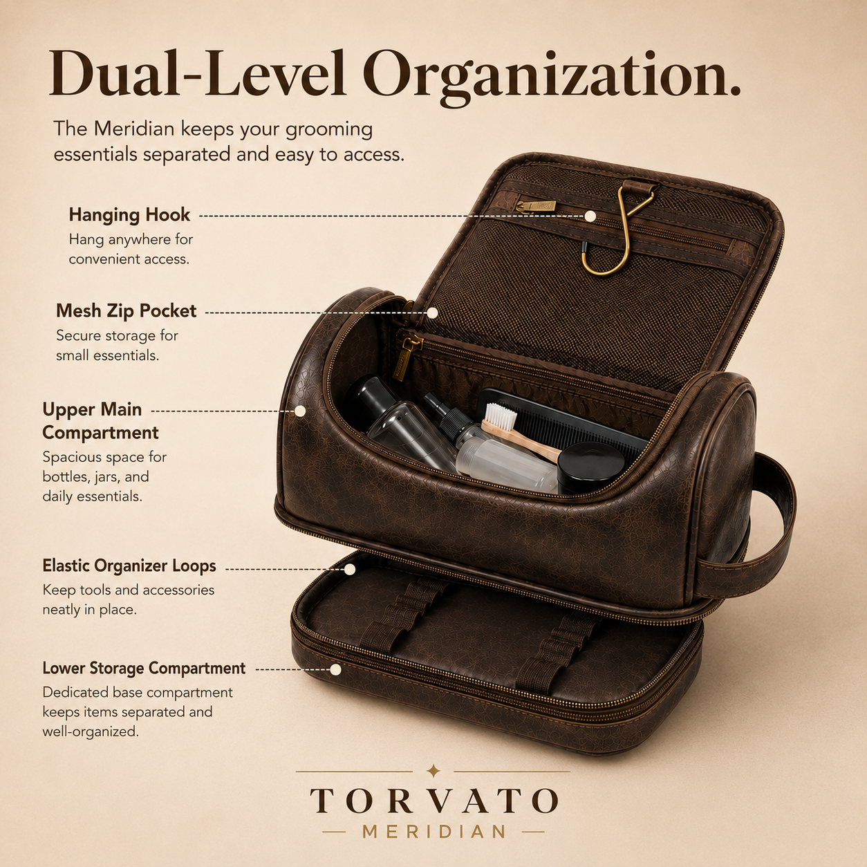 Men's leather toiletry bag - travel toiletry bag - mens travel toiletry bag - torvato meridian