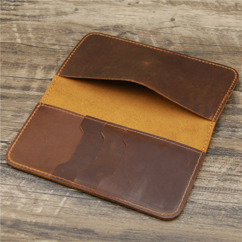 Vertical genuine leather travel wallet