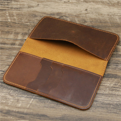Vertical genuine leather travel wallet