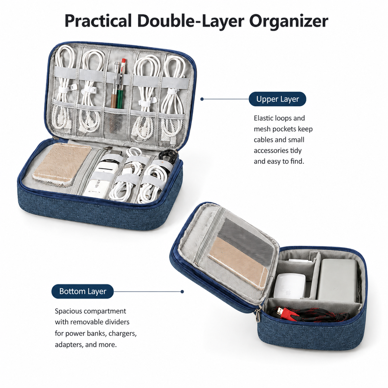 Travel tech and cable organizer - Double layer travel pouch - Torvato Relay