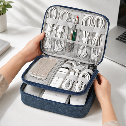 Travel tech and cable organizer - Double layer travel pouch - Torvato Relay