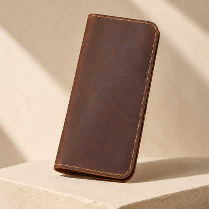 Espresso brown Heritage Crazy Horse leather travel wallet studio hero