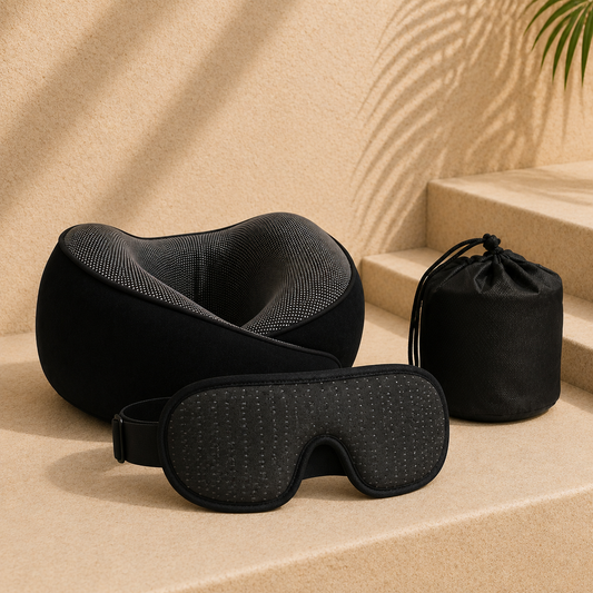 Torvato Long-Haul Travel Comfort Kit with neck pillow, sleep mask and storage bag