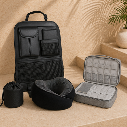 Torvato Road Trip Essentials Kit with car organizer, neck pillow and tech case