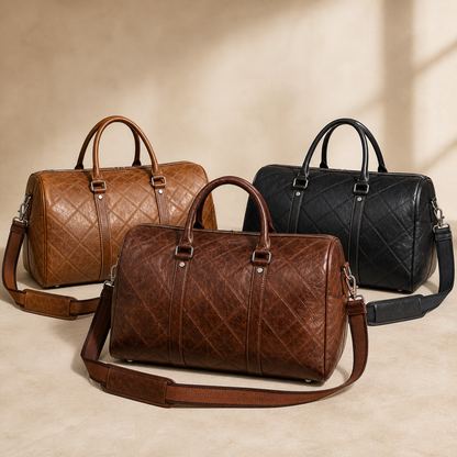 Torvato Regent leather weekender bags in espresso cognac and black