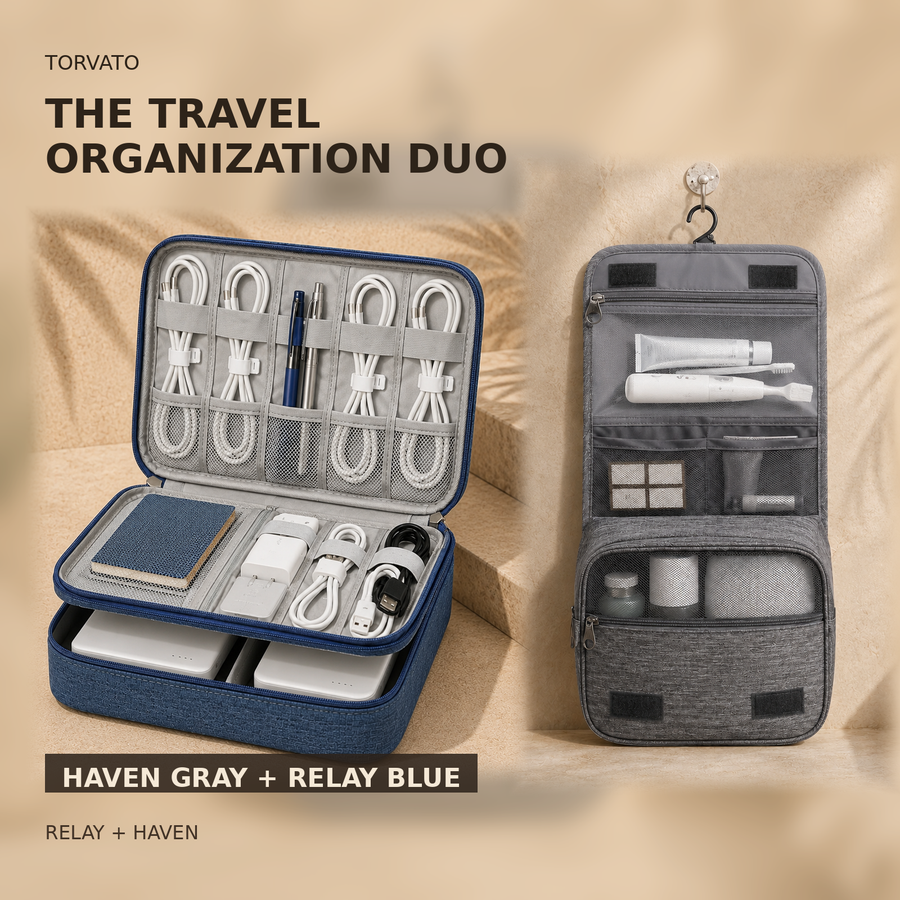 Haven Gray and Relay Blue Travel Organization Duo