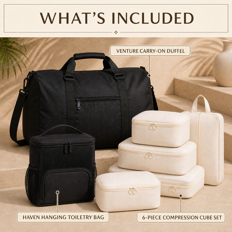 Weekend Travel System – Duffel, Packing Cubes & Toiletry Bag – Torvato
